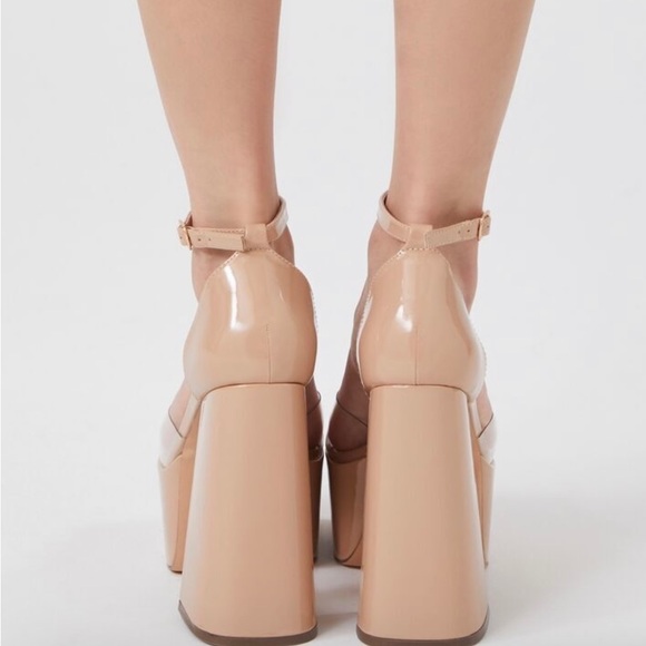 Clear Nude Platform Block Heels - Picture 4 of 10